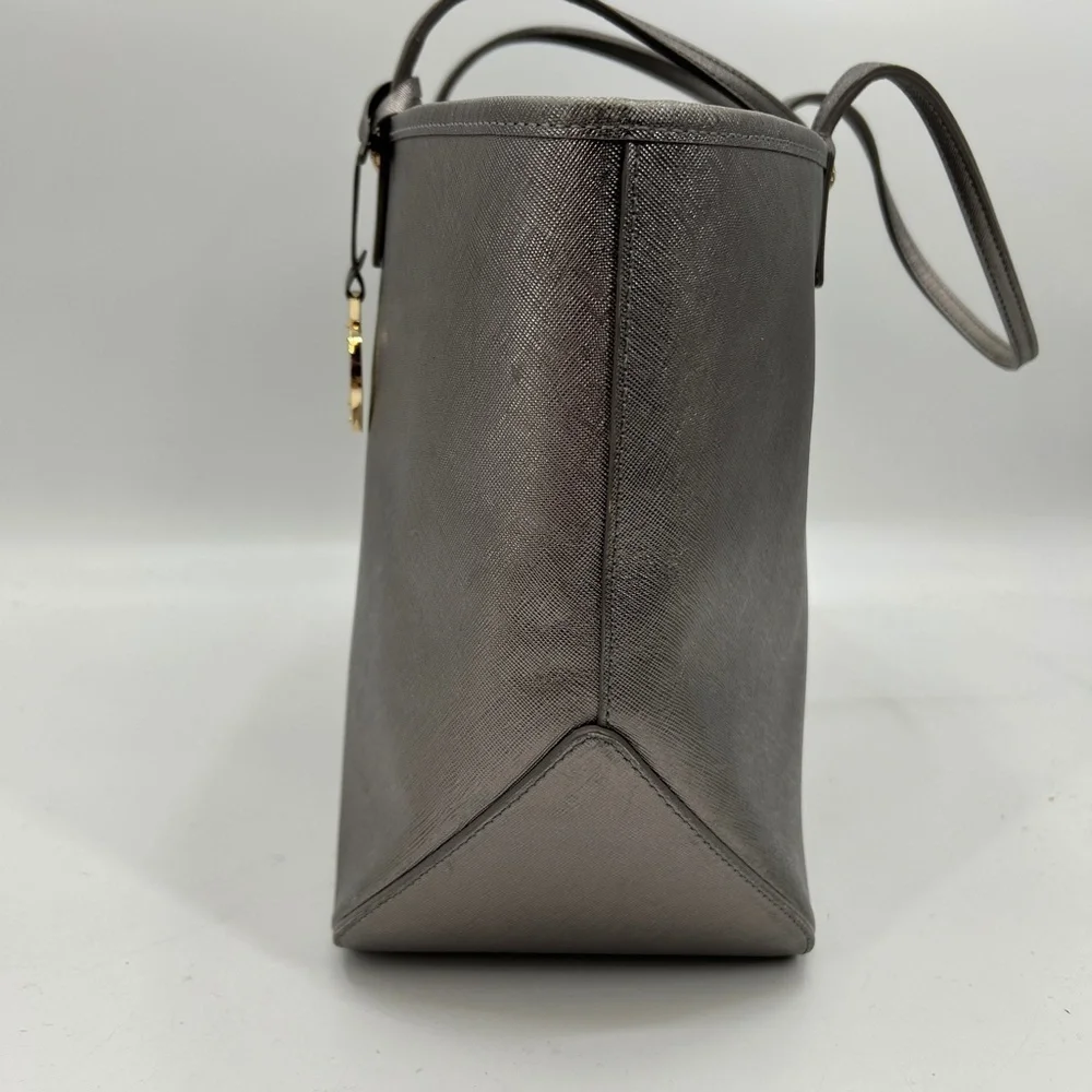 HENRI BENDEL Silver Metallic Leather Large Tote Bag Purse Excellent Condition